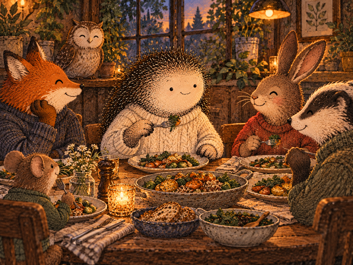 Day 55: You May Notice More of the Meal When the Drink Is Not Running the Timeline. Woodland hedgehog illustration.