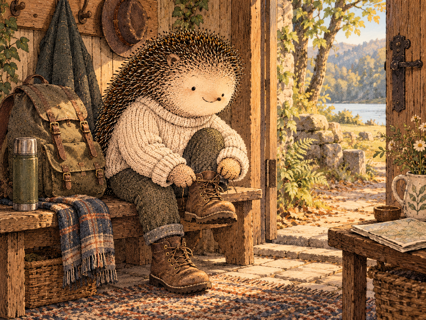 Day 343: Choosing More Things That Age Well Can Increase the Amount of Today's Life You Are Still Glad About Later. Woodland hedgehog illustration.