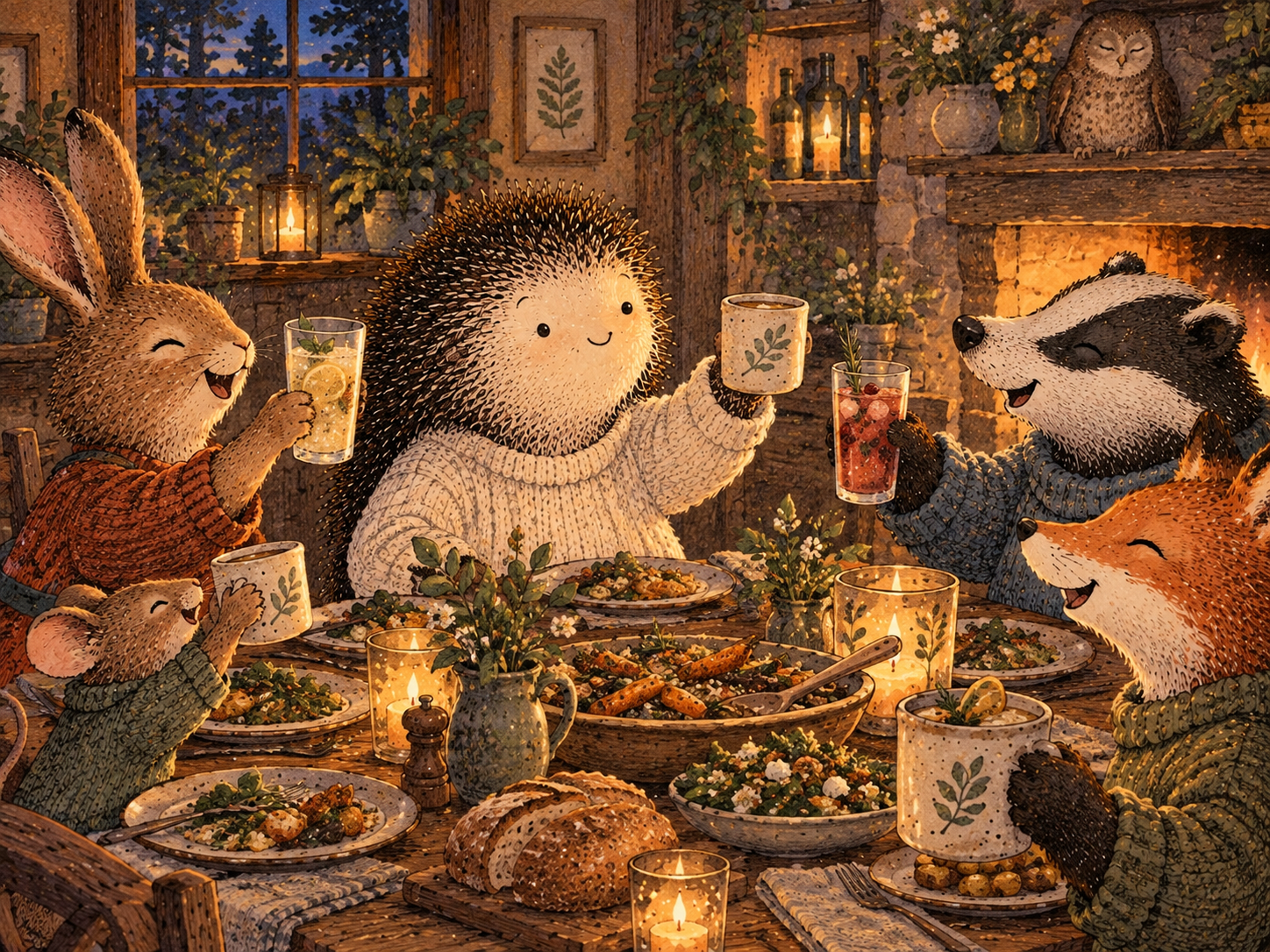 Day 47: The Moment Can Stay Big Without the Night Becoming Fuzzy. Woodland hedgehog illustration.