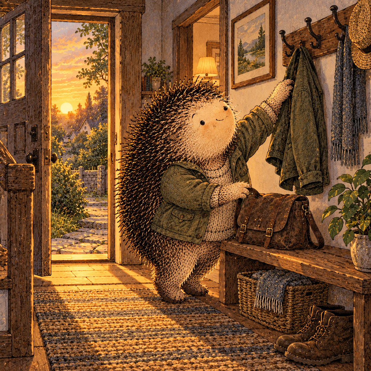 A gentle cream-faced, spiky-furred woodland companion exploring Day 34: The Transition Problem