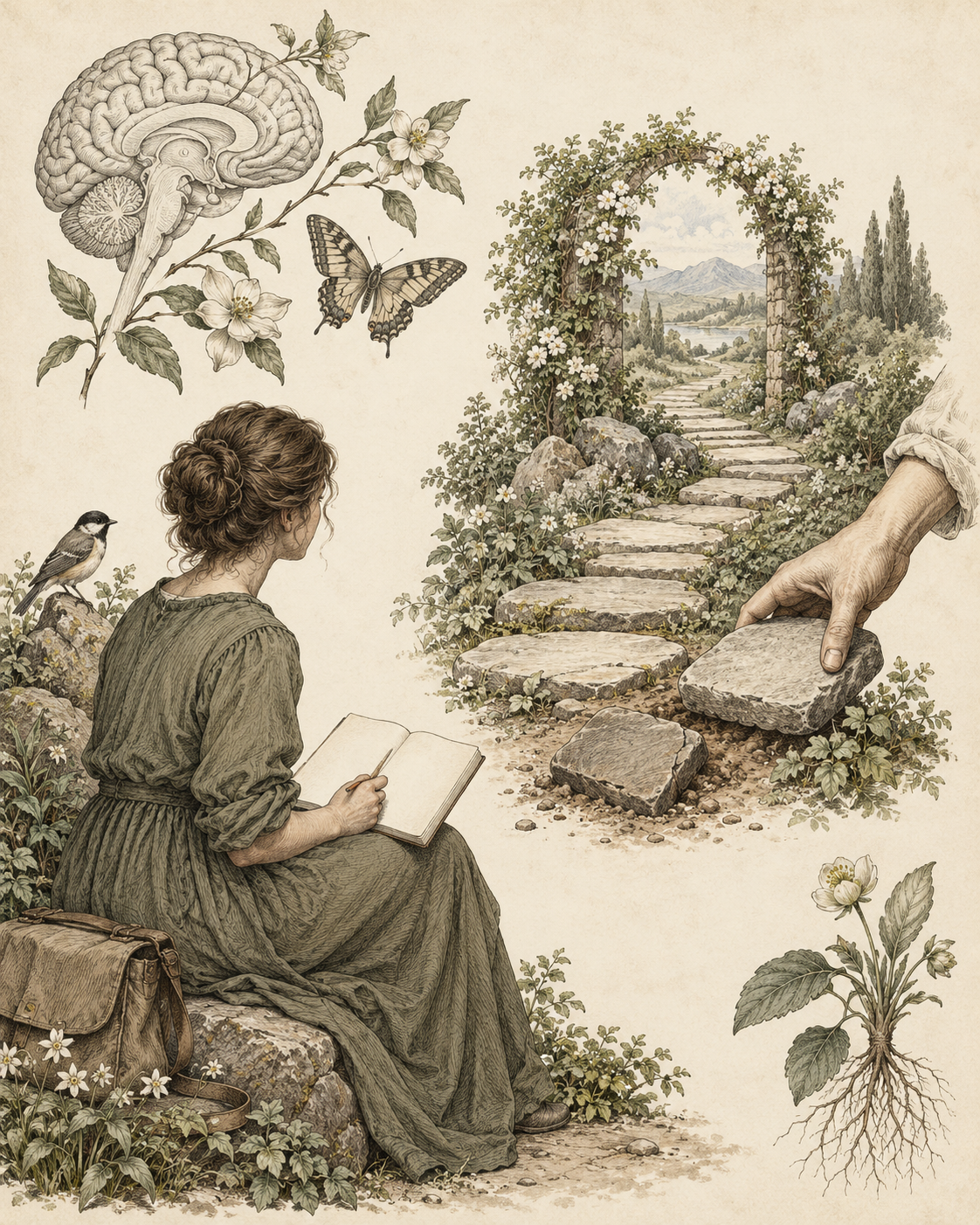 Vintage stepping stones illustrating a slip as information and the next available choice.