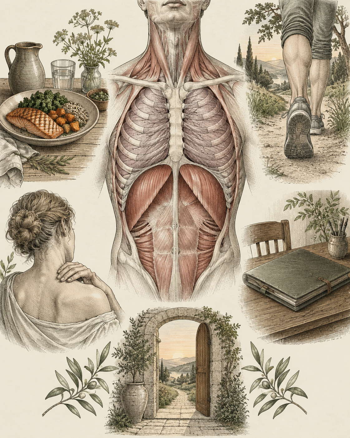 Vintage body and evening-preparation studies illustrating earlier context before fast relief.