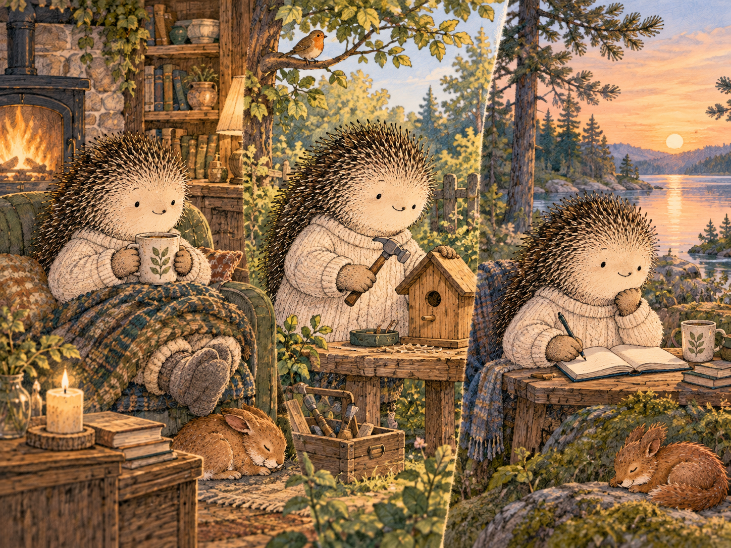 Day 238: A Weekend With Different Jobs Can Provide More Recovery and More Enjoyment Without Demanding One Huge Release. Woodland hedgehog illustration.