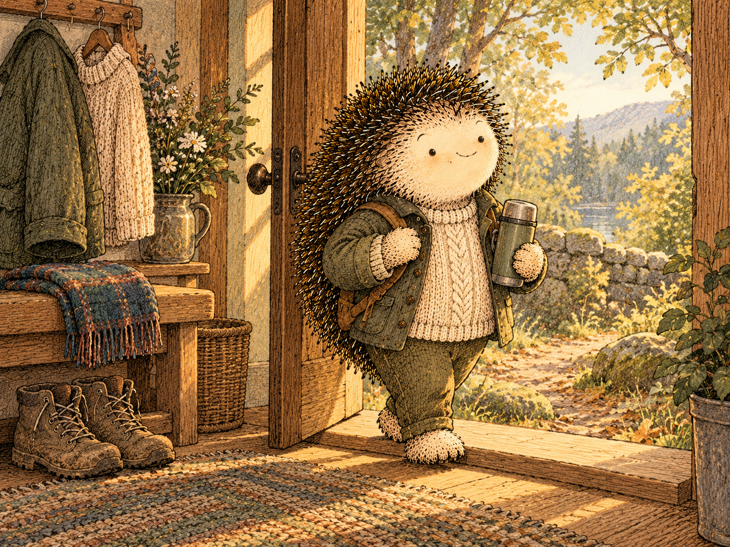Day 176: Evidence-Based Identity Requires Less Daily Willpower Than Constantly Re-Deciding Who You Want to Be. Woodland hedgehog illustration.