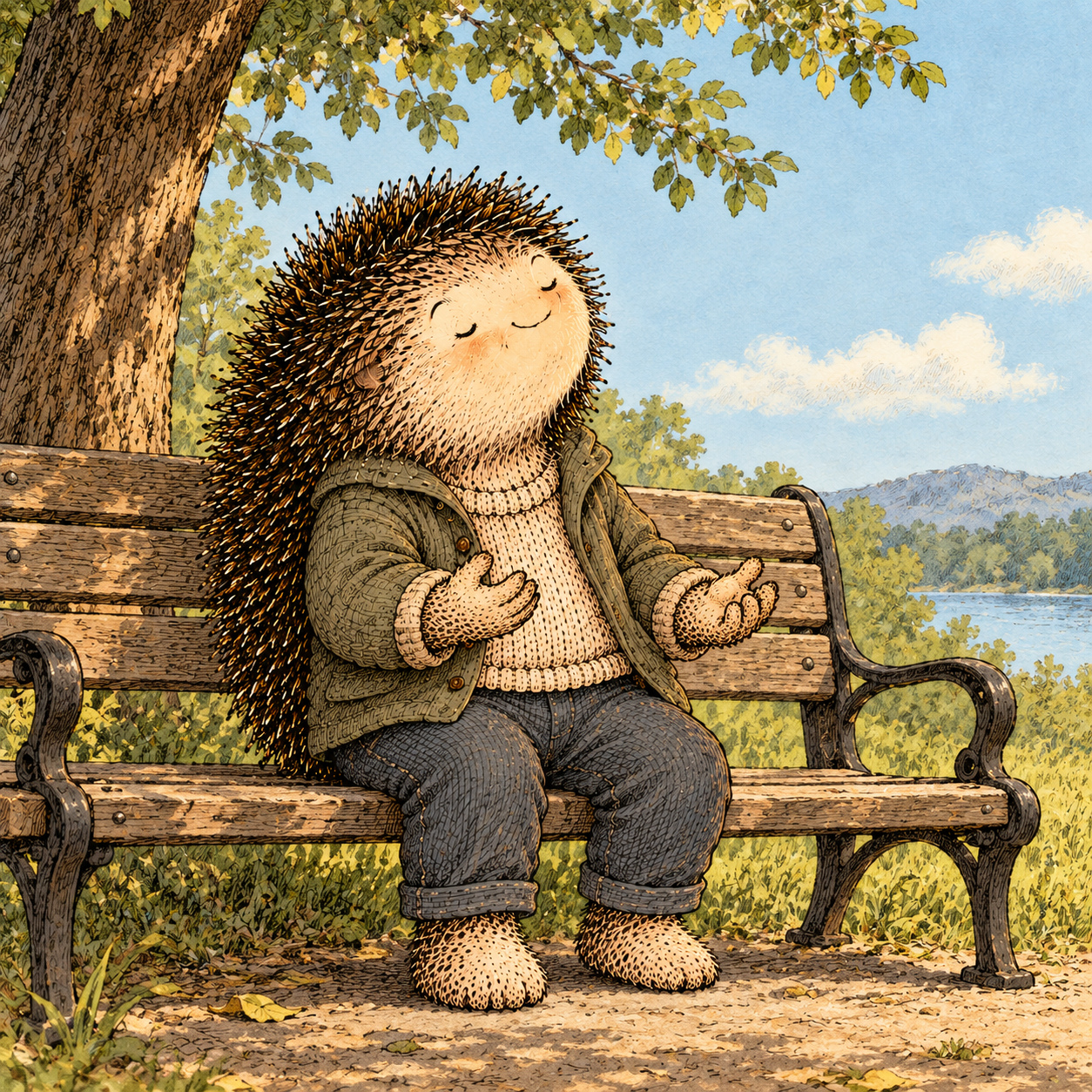 A gentle cream-faced, spiky-furred woodland companion exploring Day 229: Stop Bracing for the Next Problem