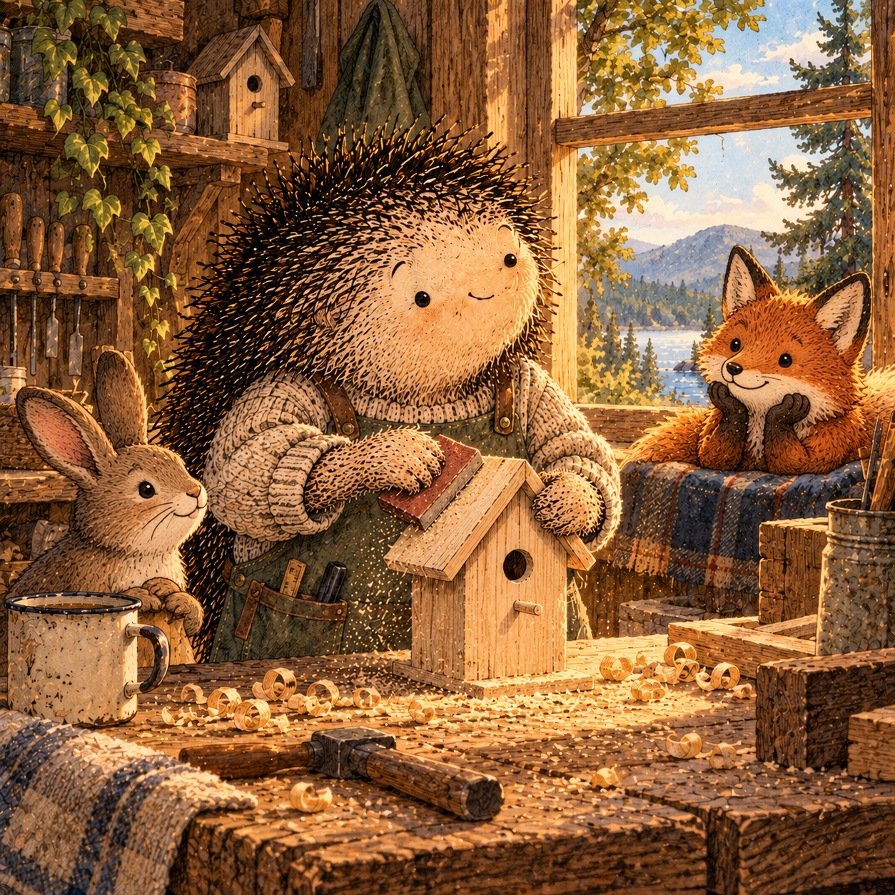 A gentle cream-faced, spiky-furred woodland companion exploring Day 42: Your Best Stress Intervention