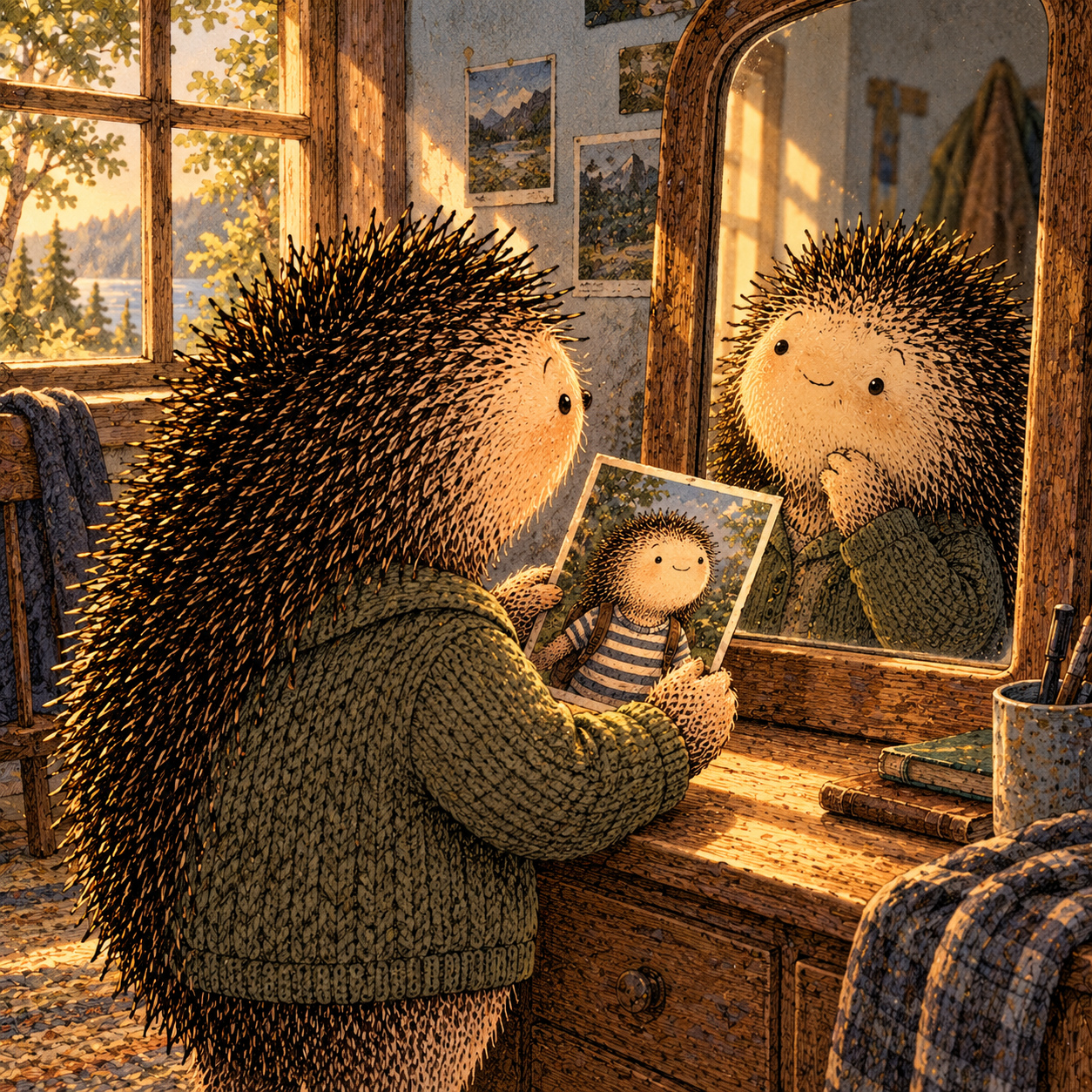 A gentle cream-faced, spiky-furred woodland companion exploring Day 62: Your First Drinking Identity