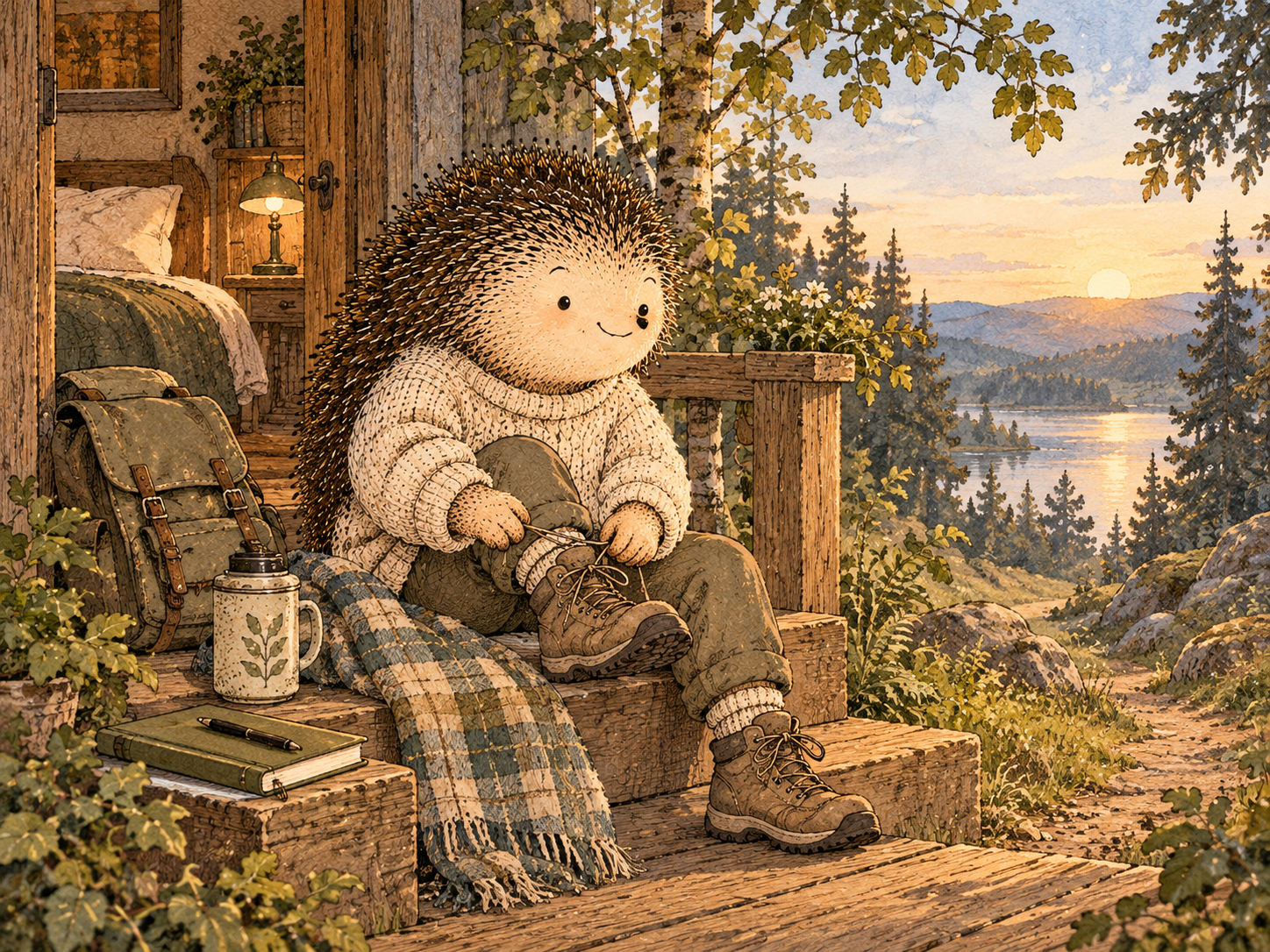 Day 223: A Deliberate Minimum Protects Continuity Without Demanding Performance You Cannot Sustain. Woodland hedgehog illustration.