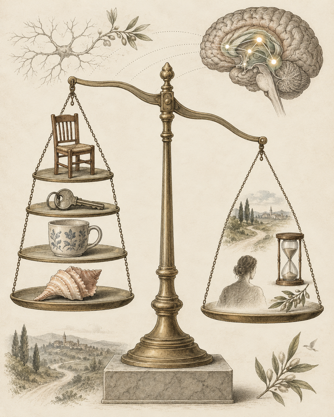 Vintage balance illustrating the relative strength of learned cues.