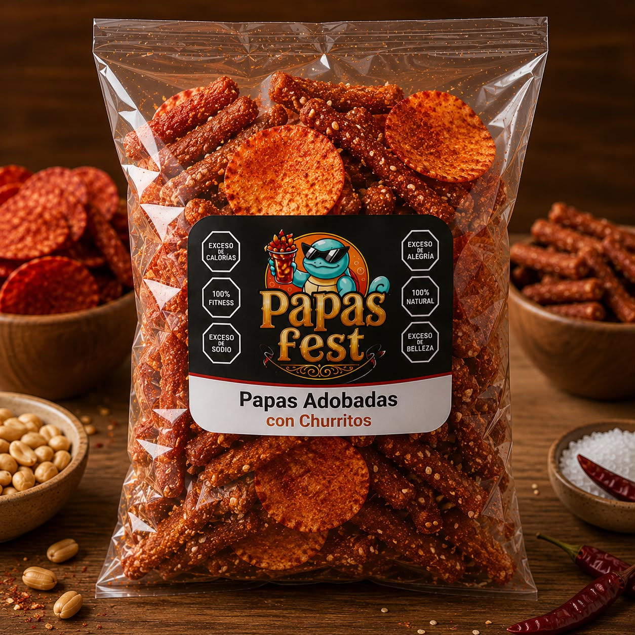 Papas adobadas con churro de chipotle 100gr (total).