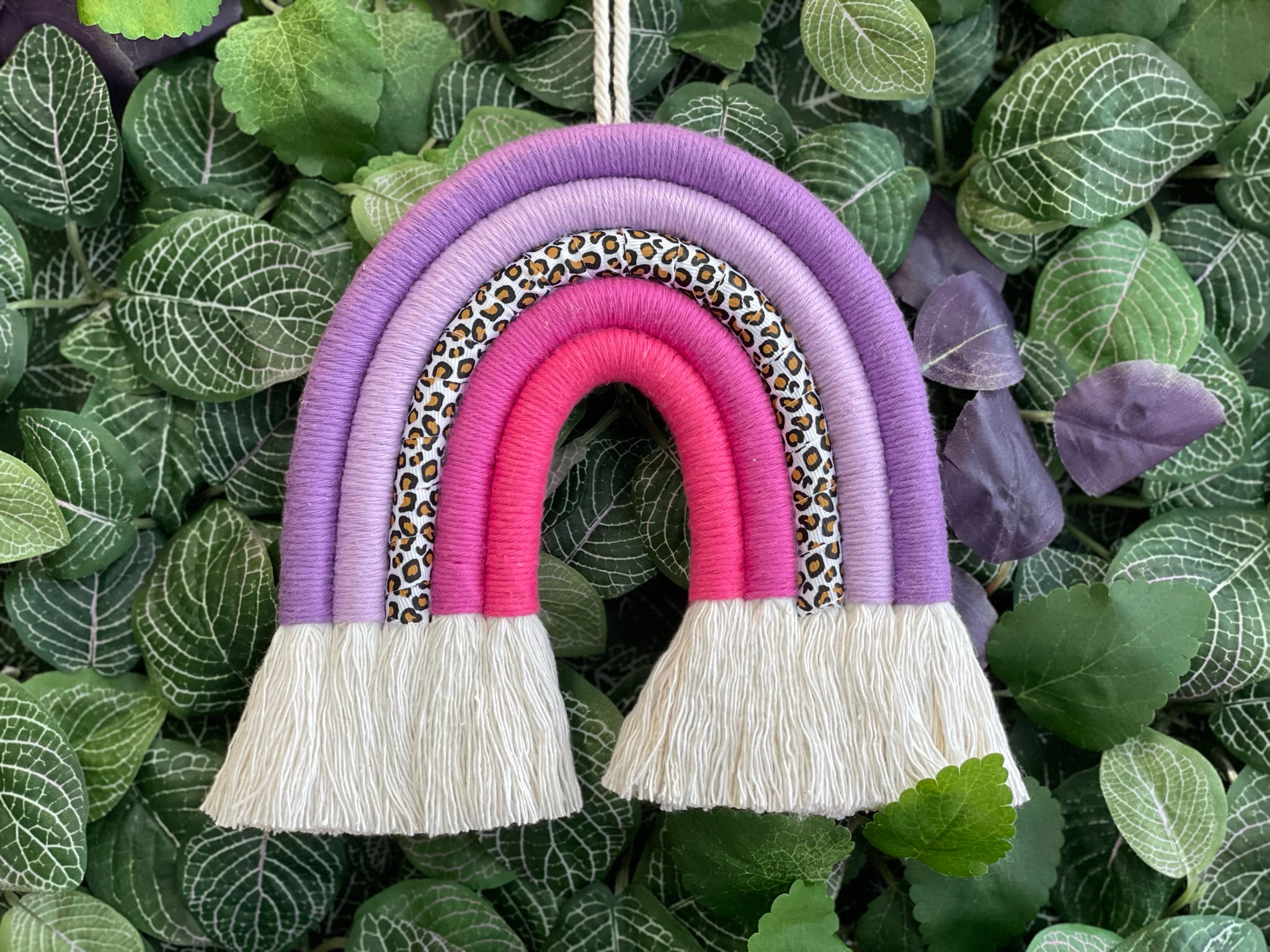 Pink and Purple Macrame Rainbow - Leopard Print