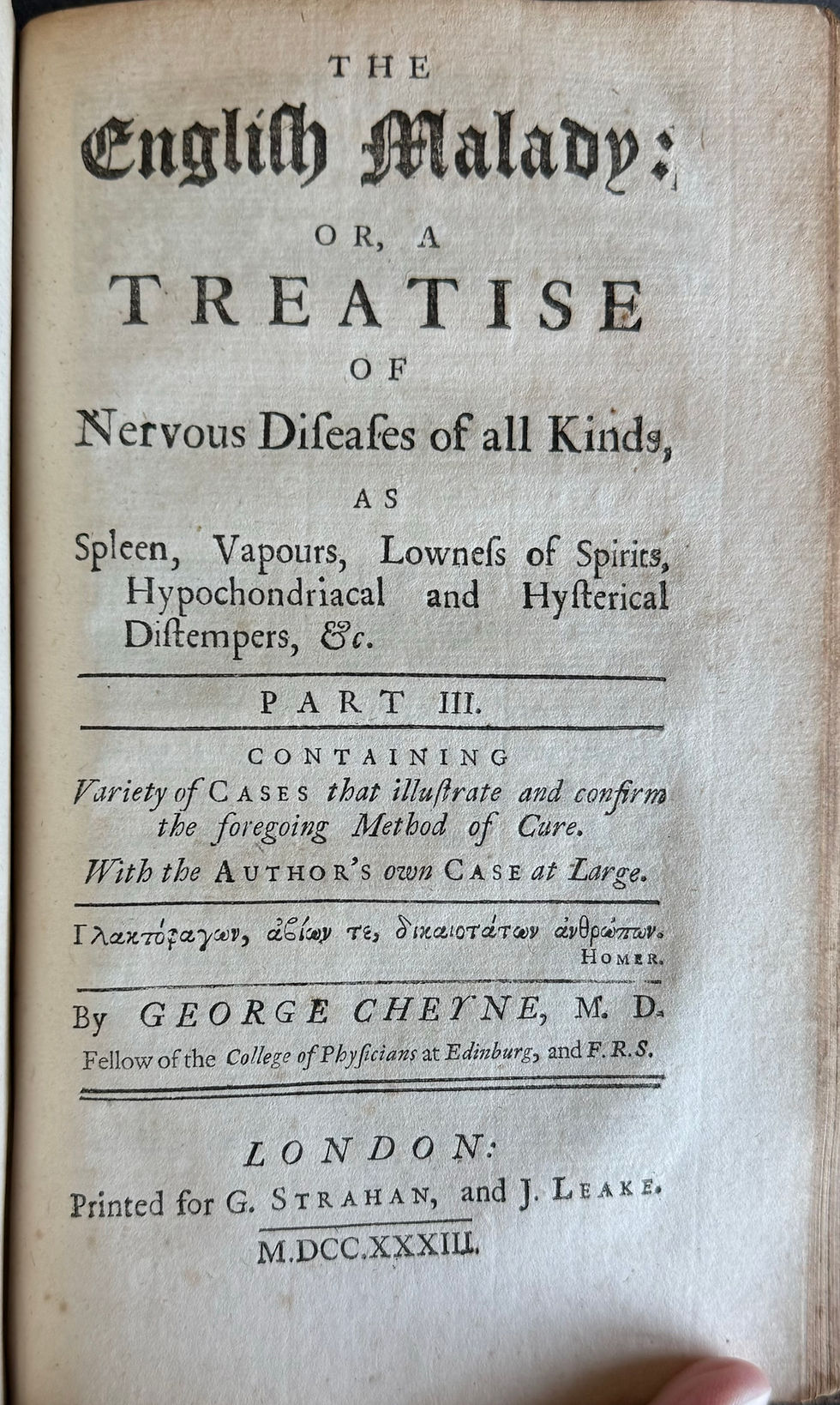Thumbnail: Cheyne, The English Malady, 1733 (first edition)