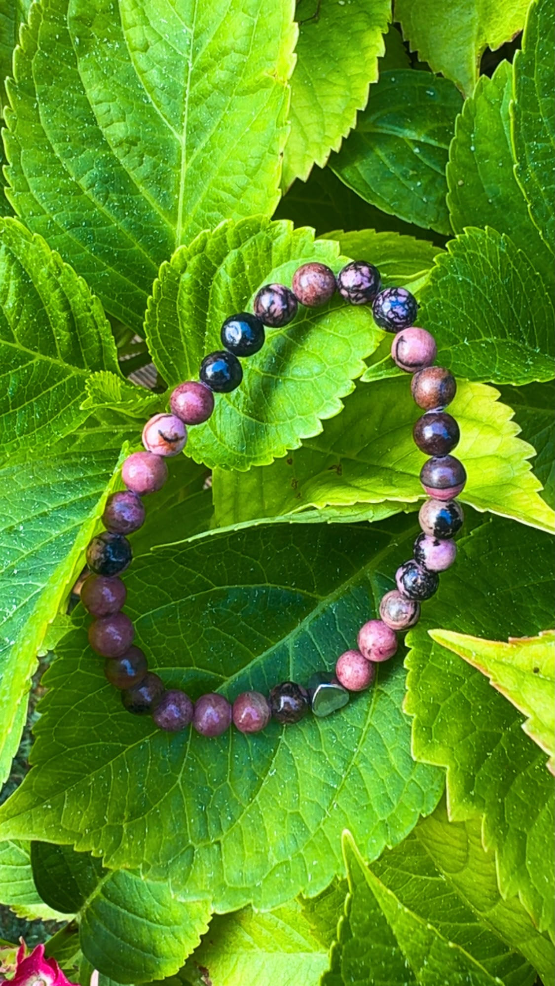 Rhodonit Armband mit versilbertem Herz