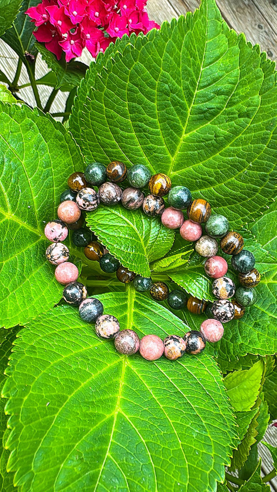 Rhodonit & Tigerauge-Moosachat Armband