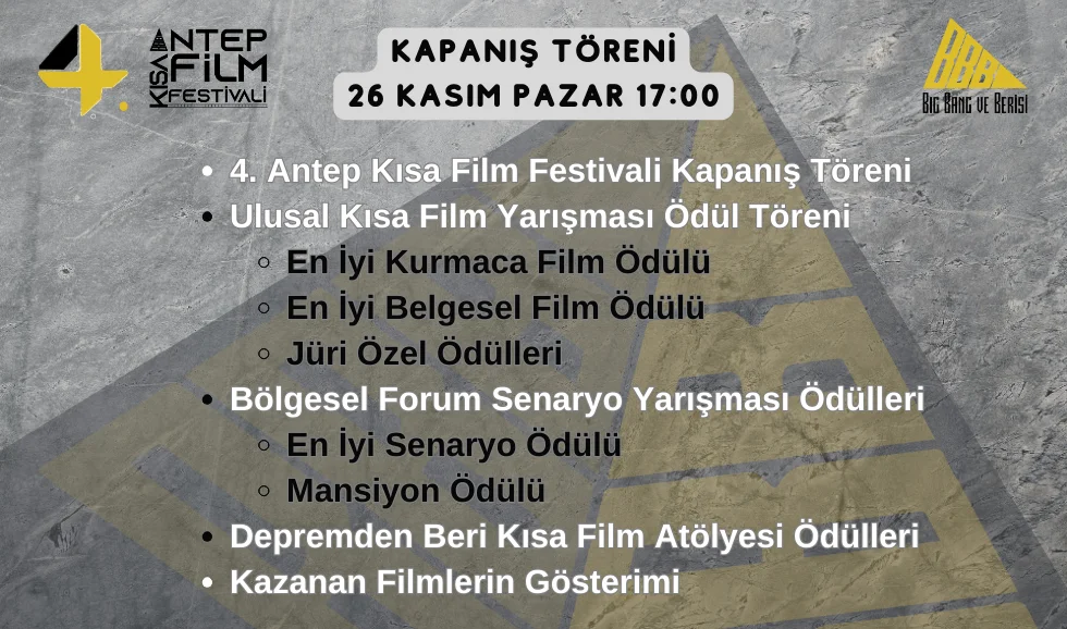 26 Kasım Pazar 17:00 Kapanış ve Ödül Töreni