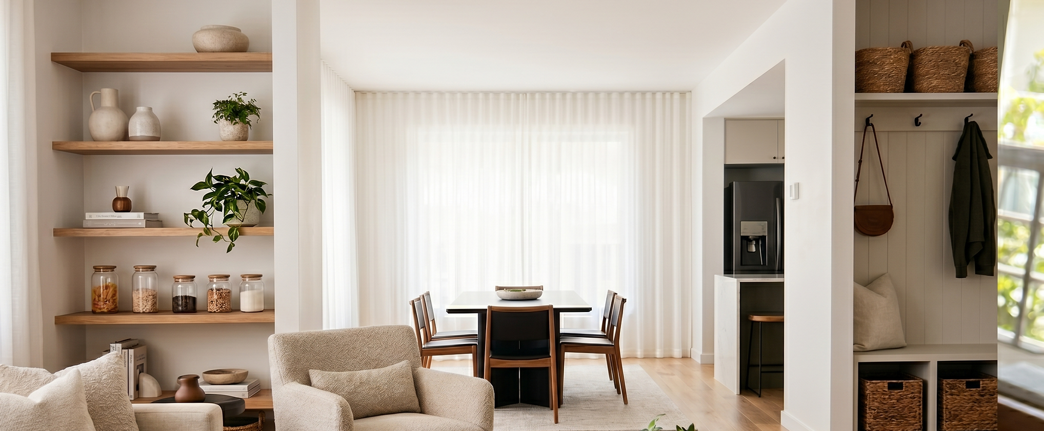 Aesthetic bright kitchen interior featuring elegant and functional storage solutions by Verdant Villa