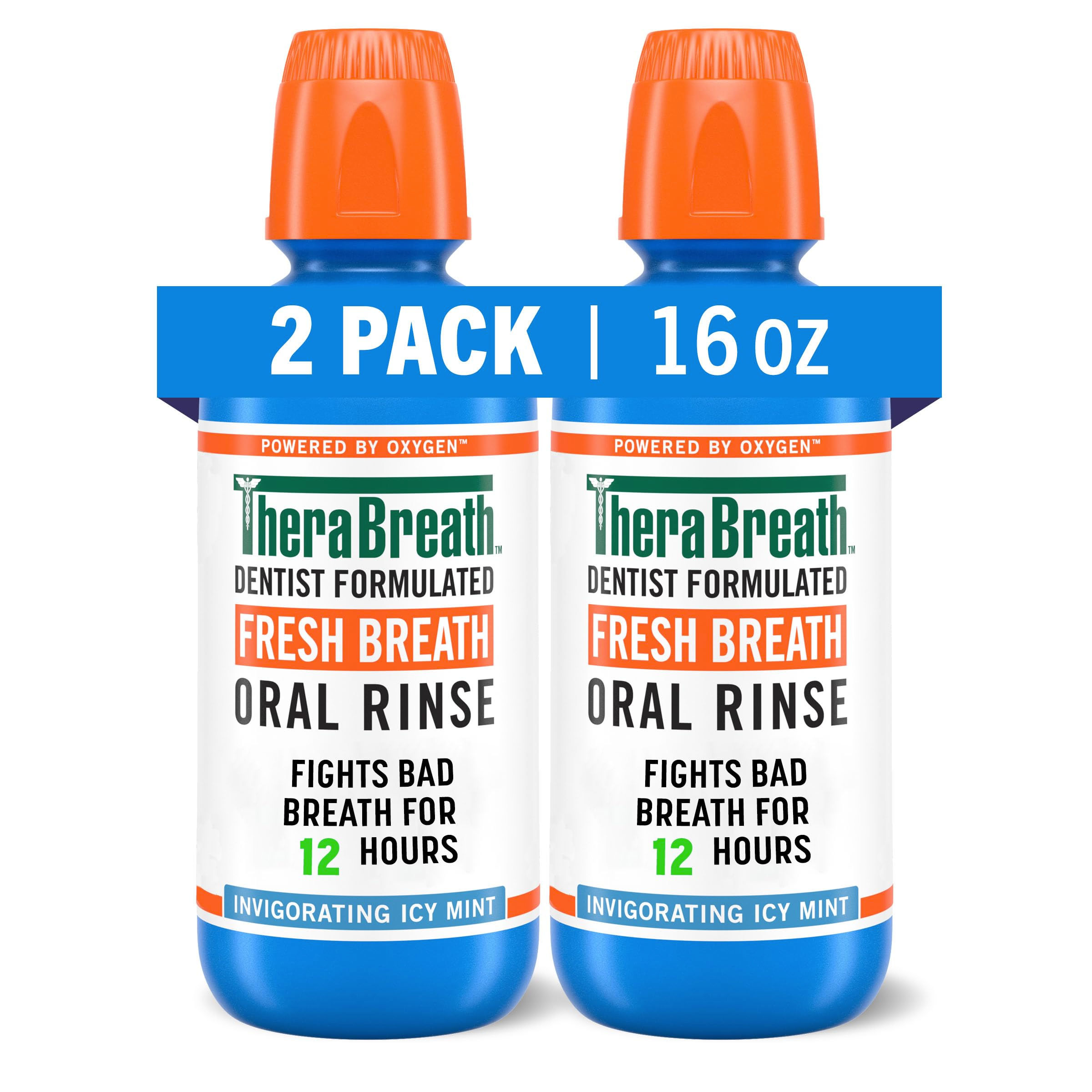 TheraBreath Fresh Breath Mouthwash Icy Mint Flavor Alcohol-Free 16 Fl Oz (Pack o