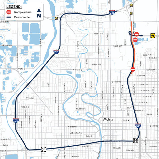 Cierres parciales en la I-135 en Wichita este fin de semana por apertura de nueva rampa