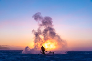 Winter time in Yukon Territory, Canada on frozen lake