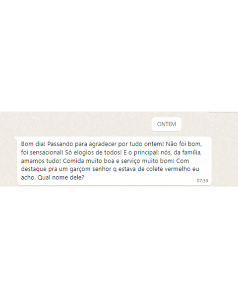 Avaliação de cliente após evento atendido pelo Valério Buffet
