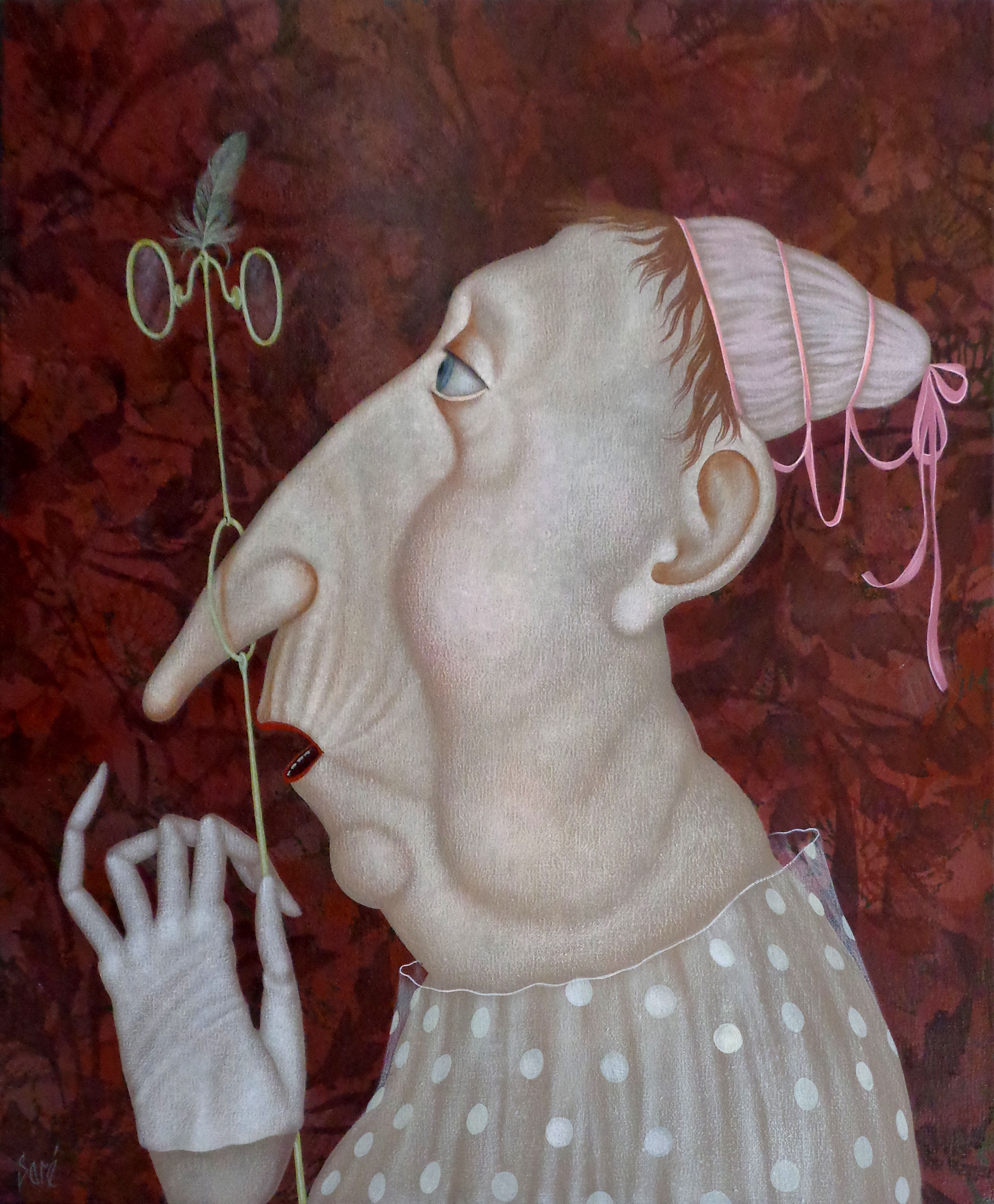 3926 "Contrôle de vue" Huile sur toile, 46x28 cm