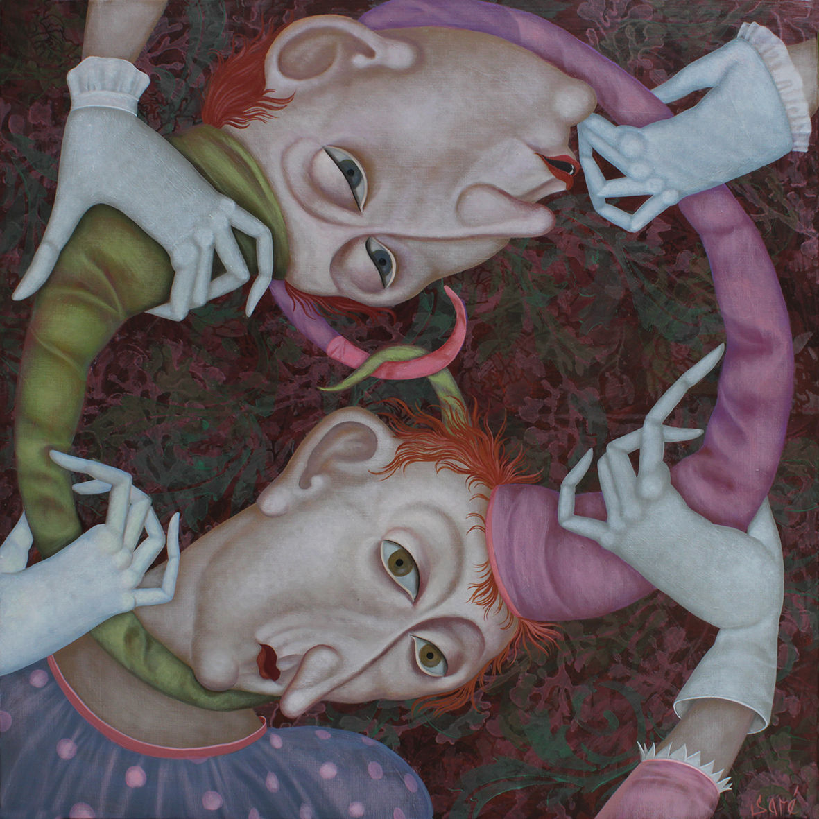 4071 "Deux clowns" Huile sur toile, 40x40 cm