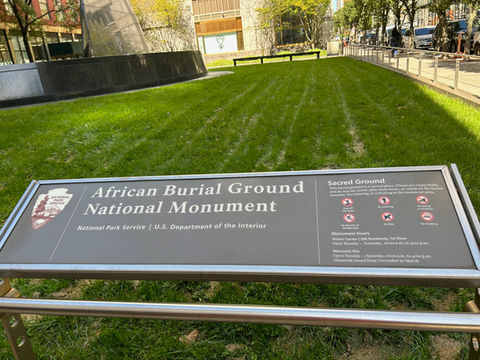 Sign at the African Burial Ground National Monument in Lower Manhattan, New York, NY