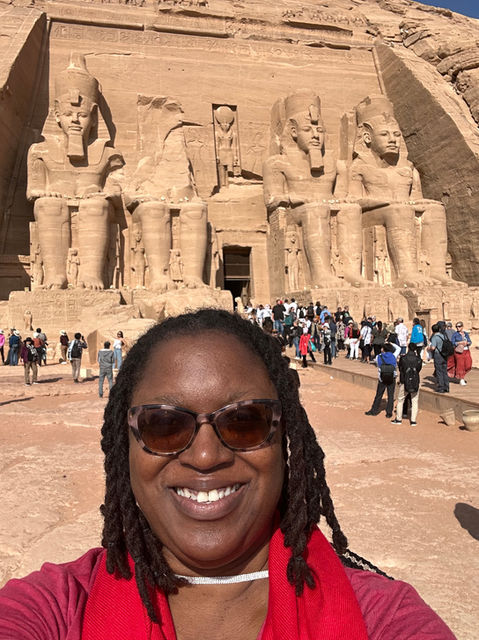 Selfie of Tamara Baynham at Abu Simbel in Egypt