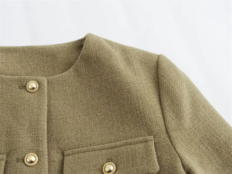 Miniatura: MUJER Tweed Cropped Jacket Woman Long Sleeve Vintage Jacket Woman Fashion Button