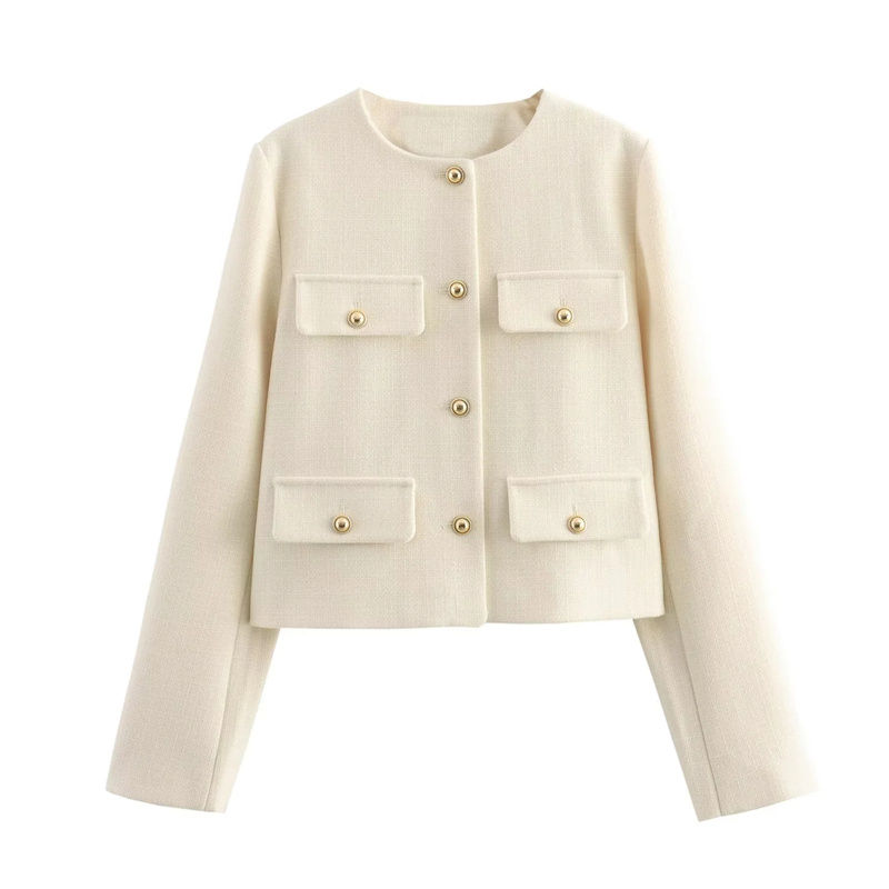 Miniatura: MUJER Tweed Cropped Jacket Woman Long Sleeve Vintage Jacket Woman Fashion Button