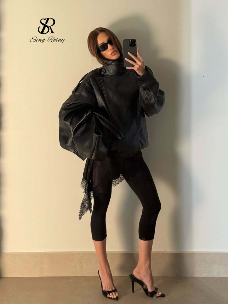 Miniatura: SINGREINY Fashionable PU Leather Jacket 2026 Autumn Women's Streetwear New Arriv