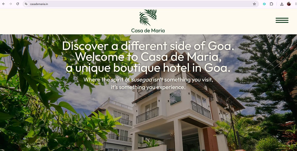 Website design for Casa de Maria, a boutique hotel in Porvorim