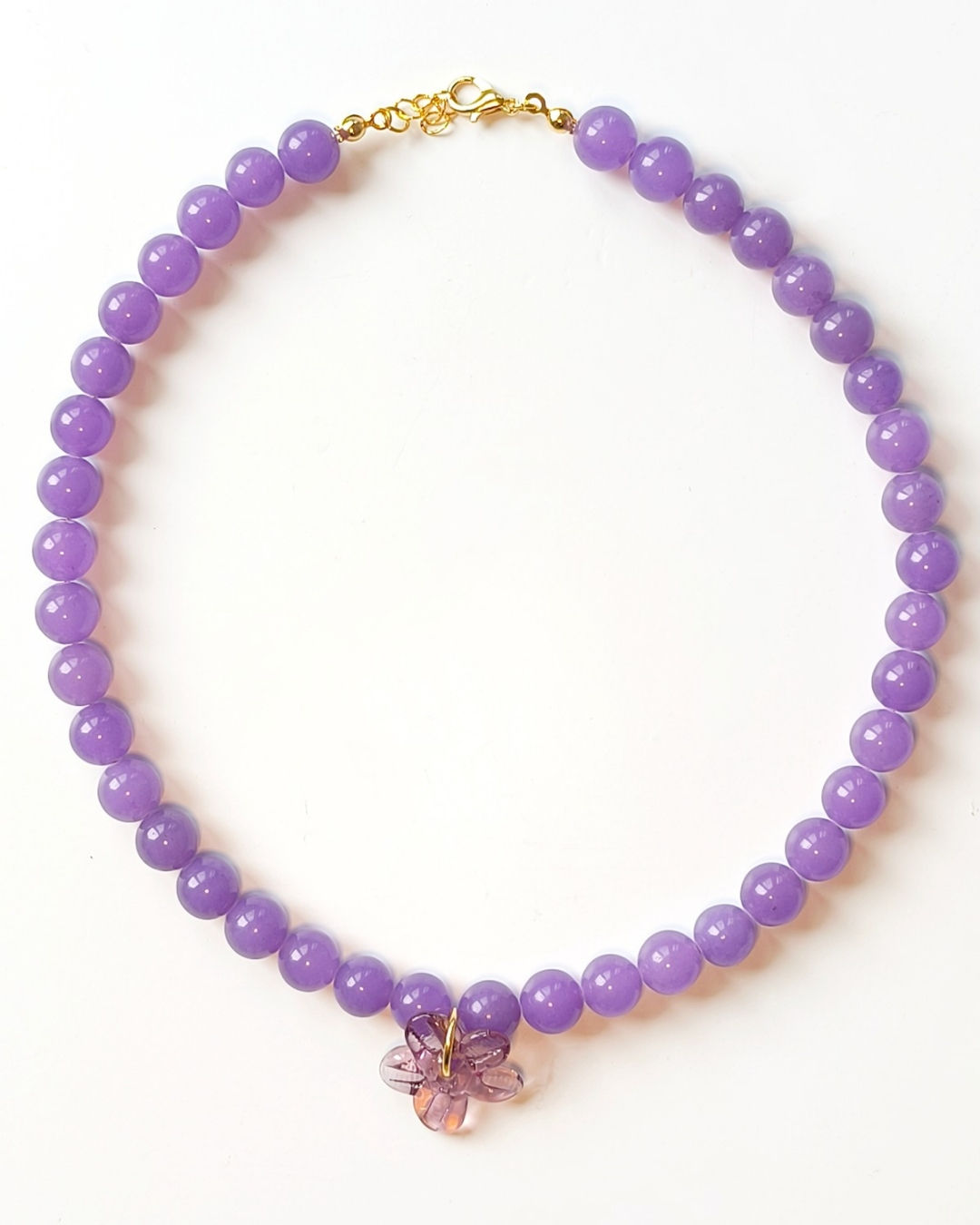 Nerina Lavender Jade &  Glass Flower Necklace 