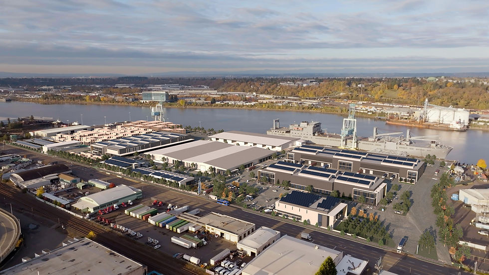 Rendering of the future of the Port of Portland's Mass Timber and Housing Innovation Campus