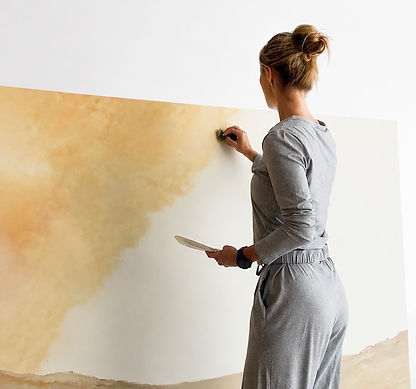 Hedda Sophie Wolf working on an original acrylic painting in her atelier
