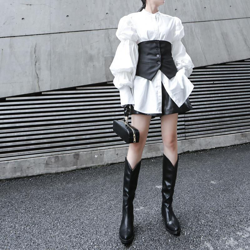 Thumbnail: Daoko Pleated Puff Long Sleeve Shirt - White