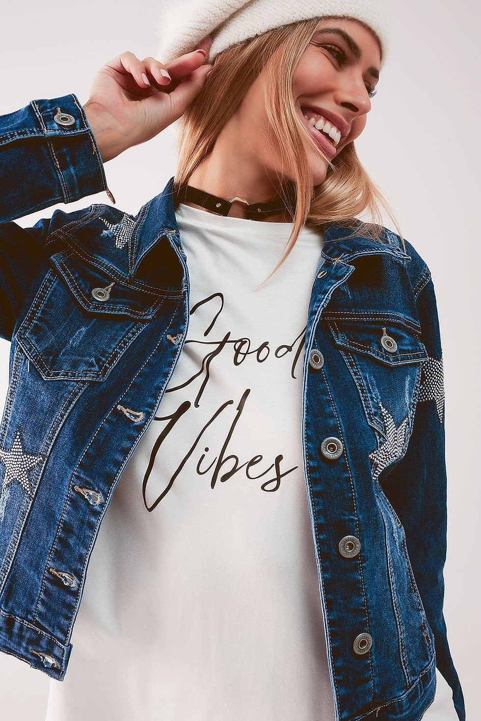 Thumbnail: Denim Jacket With Star Embellishment in Midwash