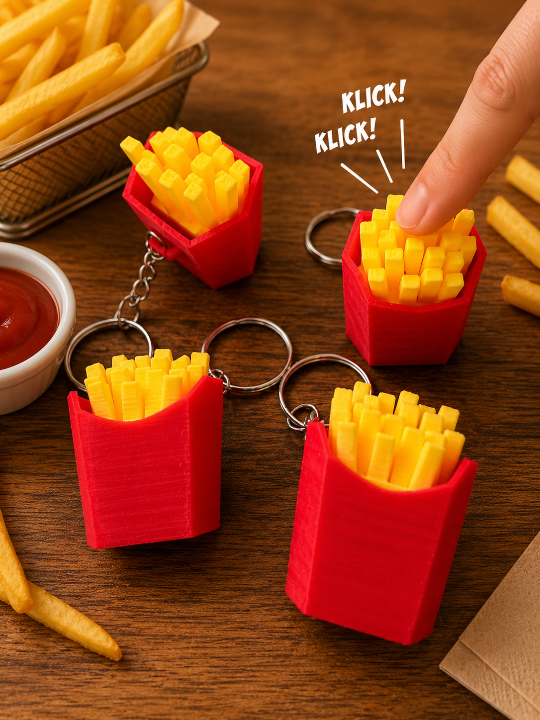 Fidget Clicker Schlüsselanhänger – Pommes Edition