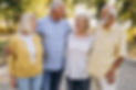 Group of senior people walking outdoor. Old friends walking in a park during a sunny day.j