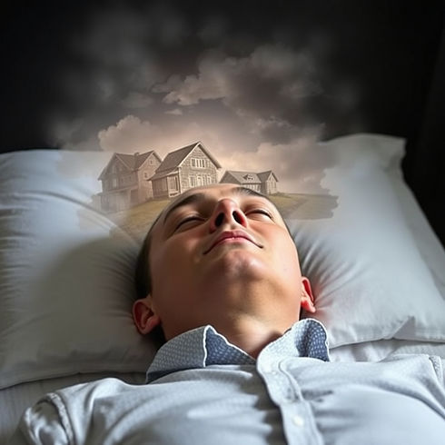 a person lying down , showing his past life scene on top of his head in a past life regres