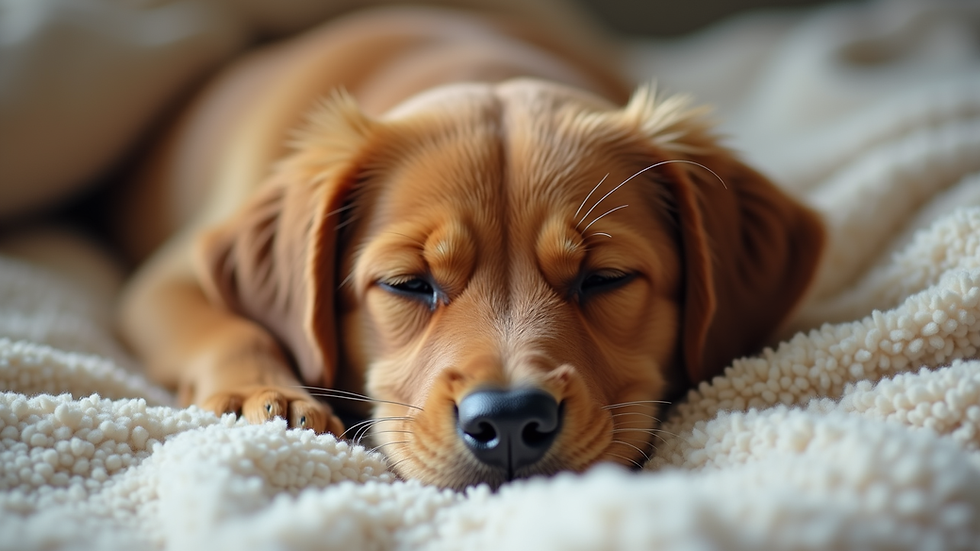 Close-up view of a dog resting peacefully on a soft blanket