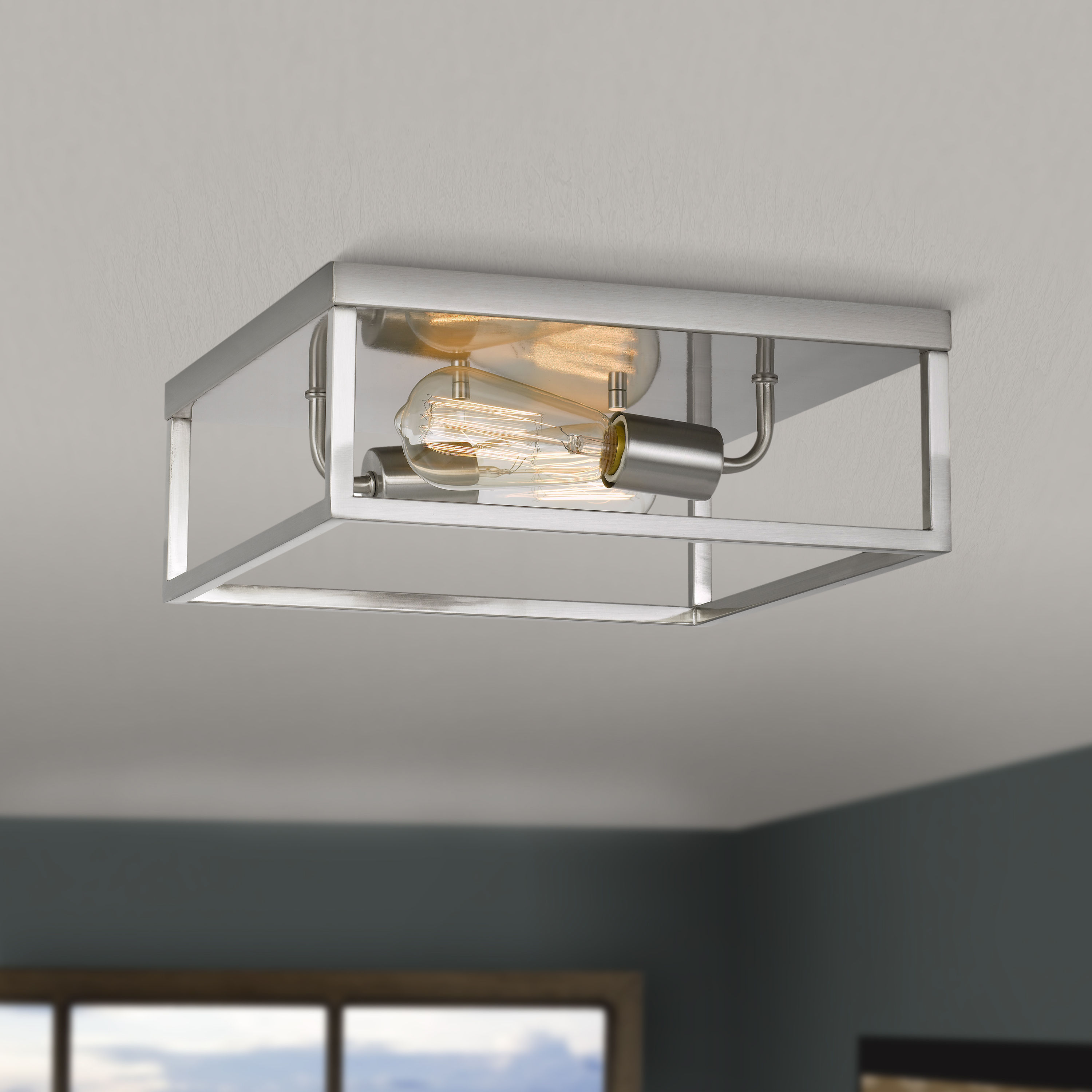 Concord 2-Light Brushed Nickel Finish Flush Mount 12.75" x 12.75"x 5"