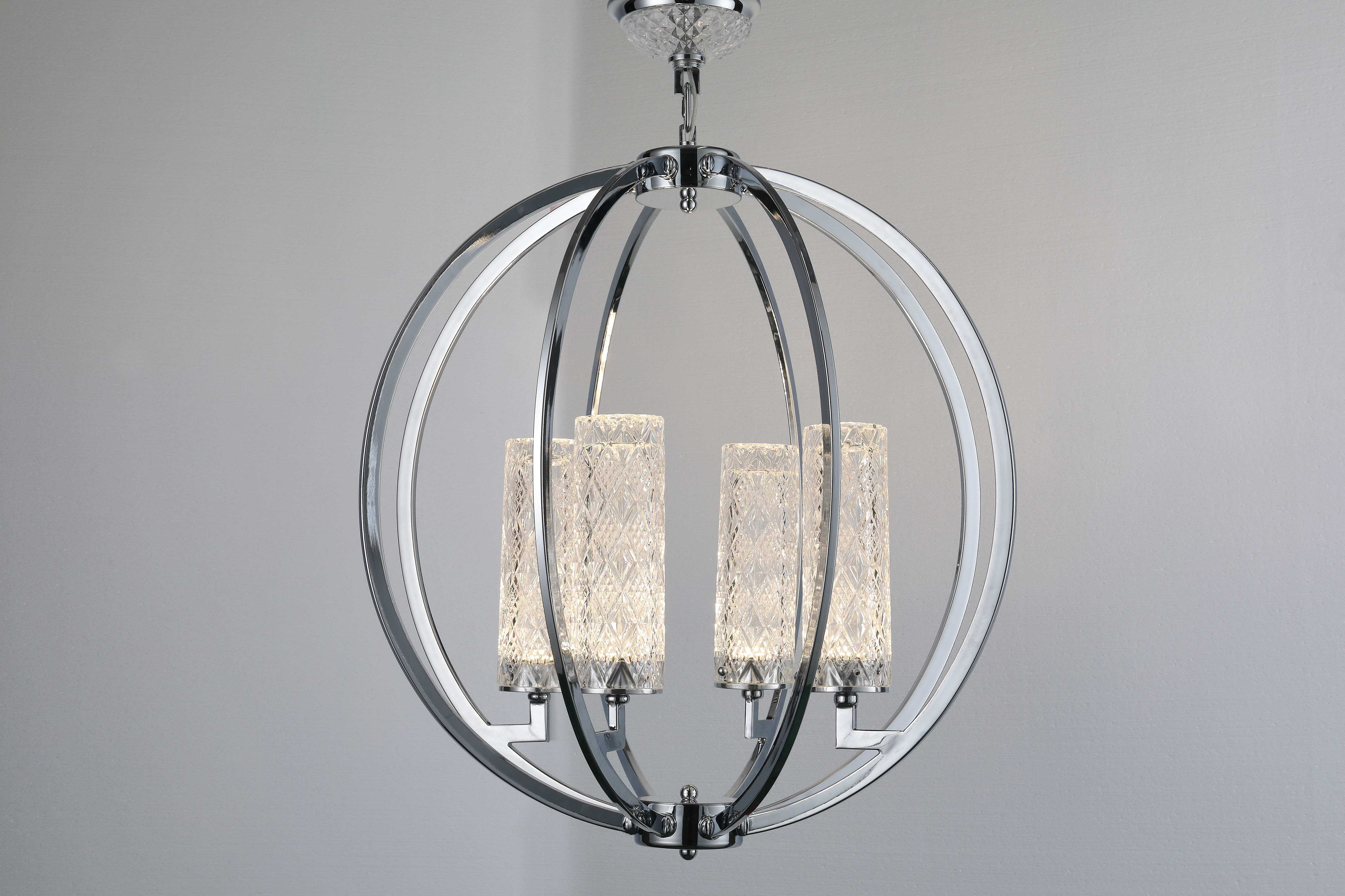 Rondeau 4-Light Chrome Finish Globe diamond-cut Chandelier 24"x 64" Large