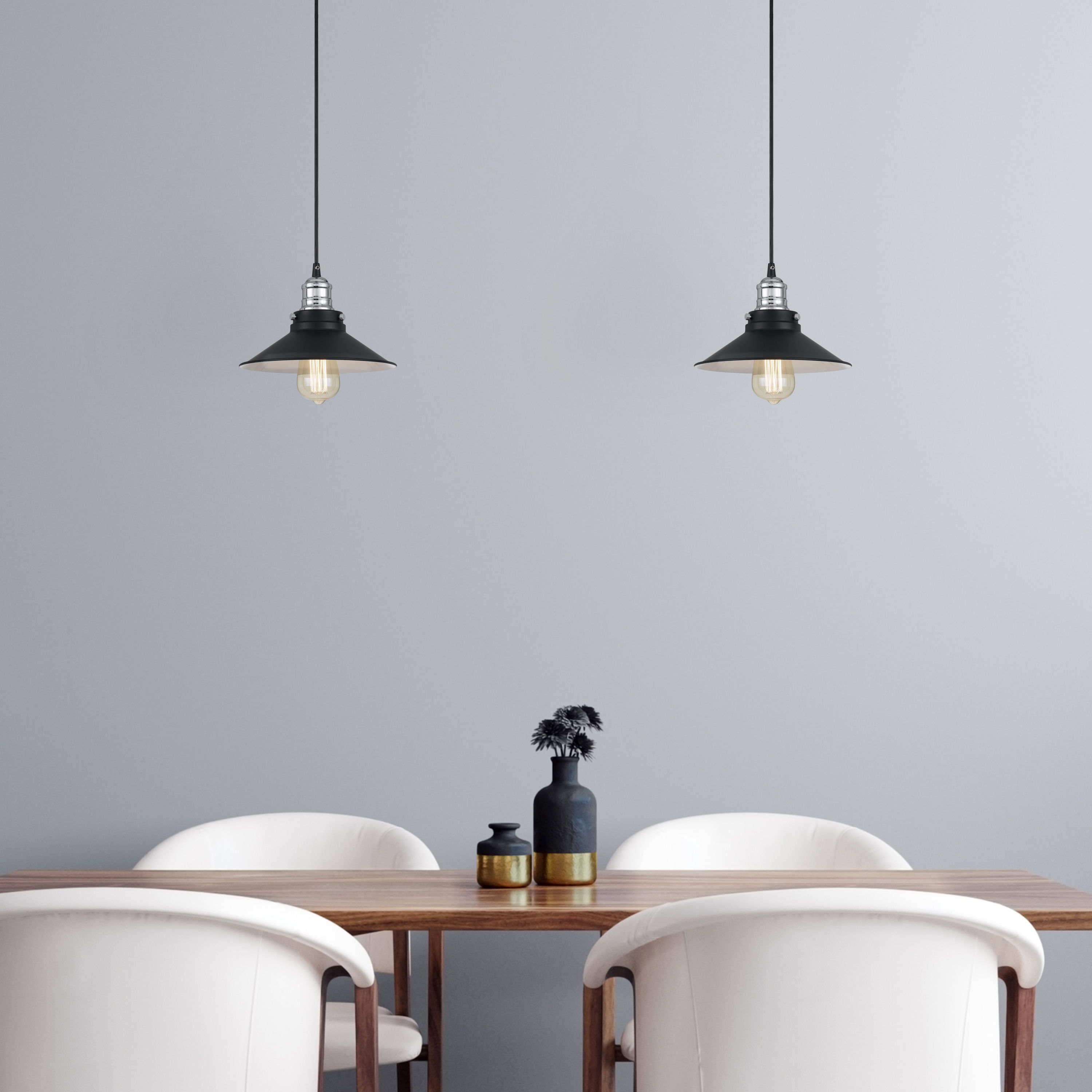 Peet 1-Light Mini Pendant in Matte Black with Chrome Accents