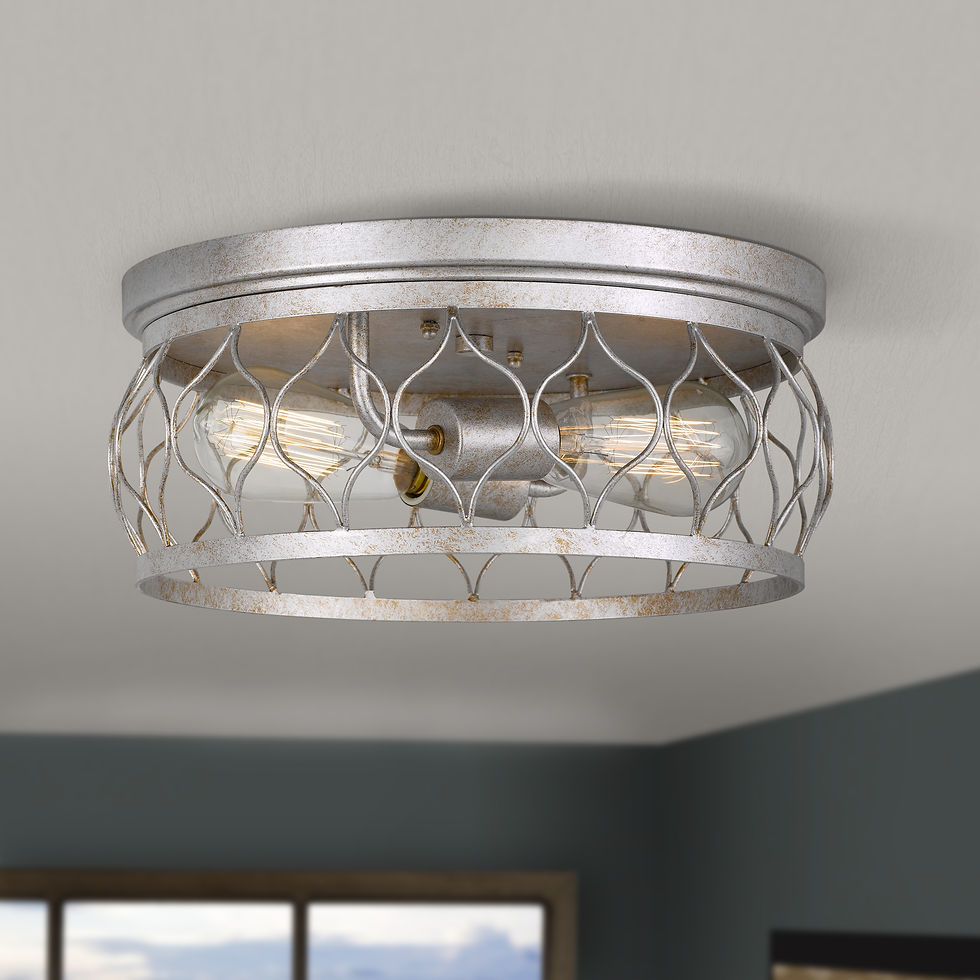 DEVON 2-LIGHT ANTIQUE SILVER FINISH FLUSH MOUNT 13.38“ X13.38”X 5.5“