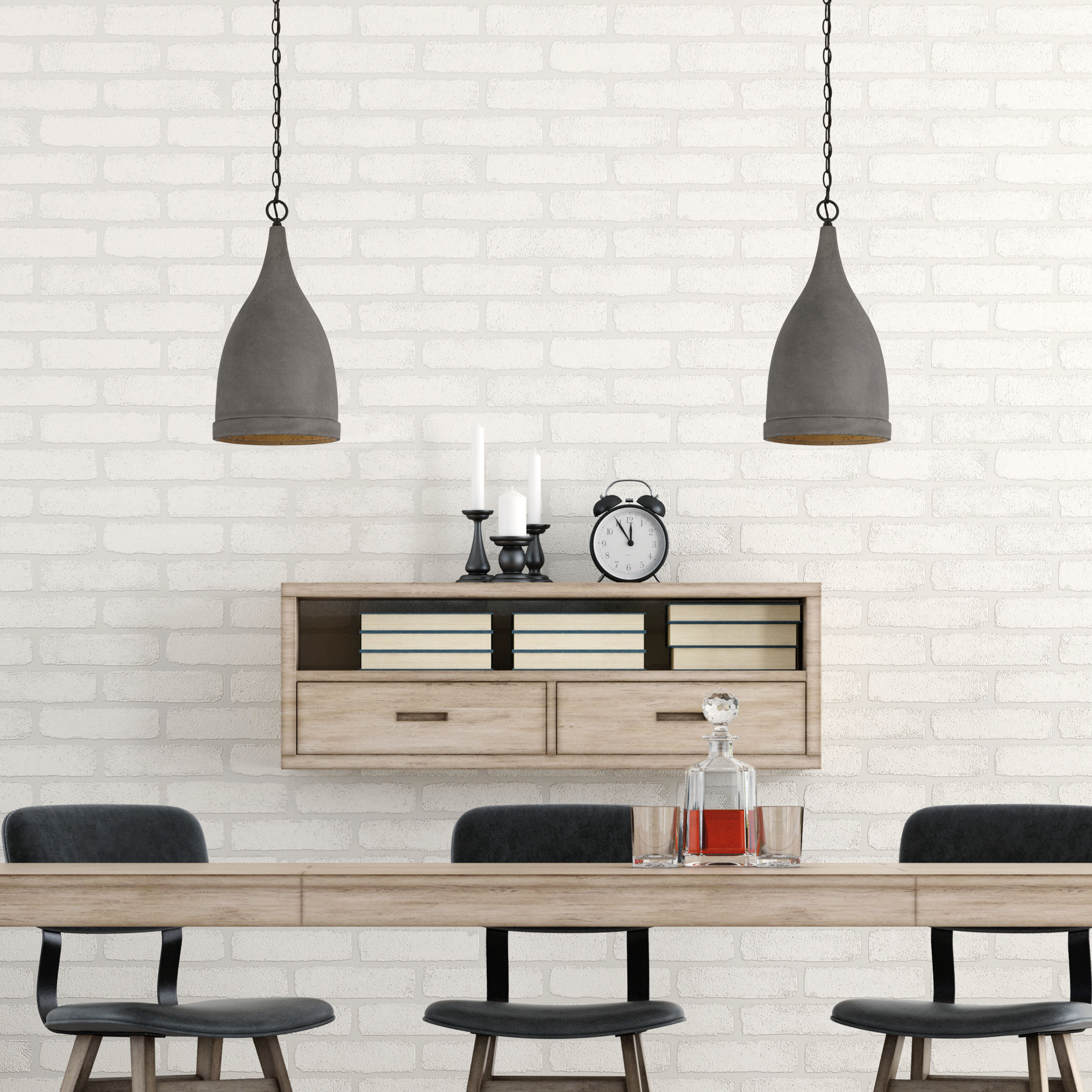 Remington 1-Light Pendant with Concrete Grey Shade and Black Finish