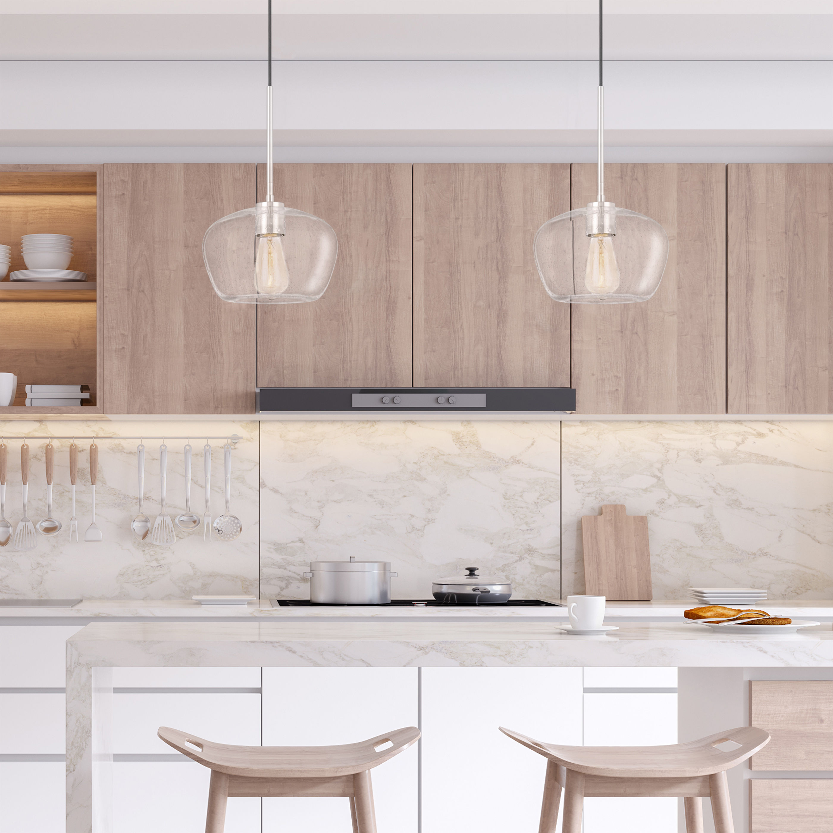 Hive 1-Light Pendant in Brushed Nickel and Glass Silver Seeded Shade