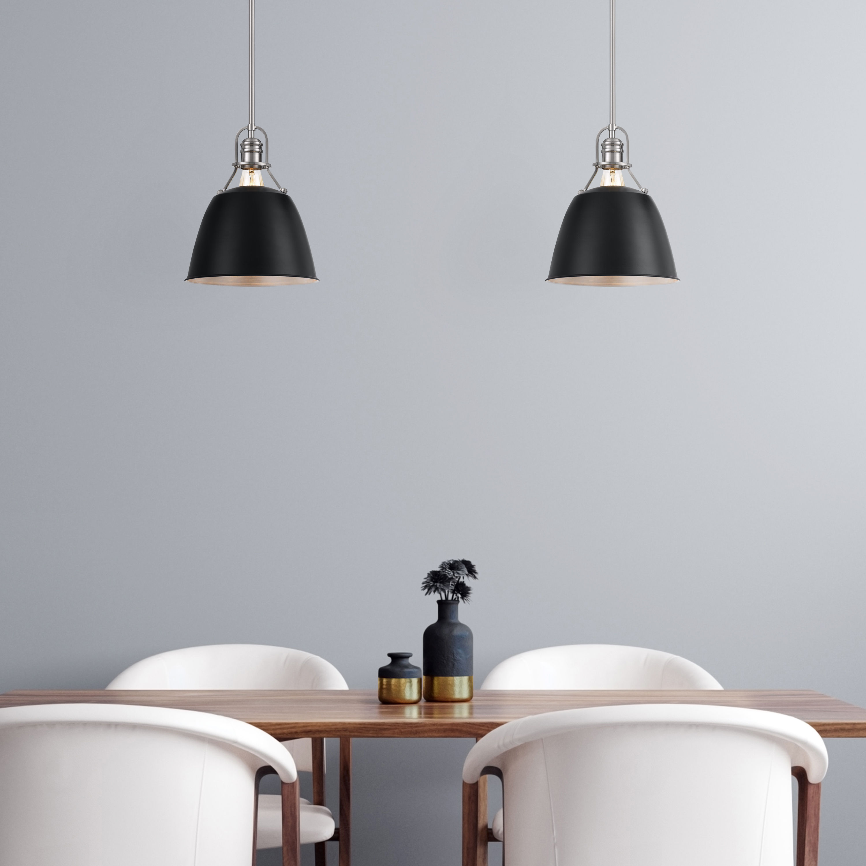 Helmut 1-Light Pendant in Brushed Nickel Finish and Black Shade