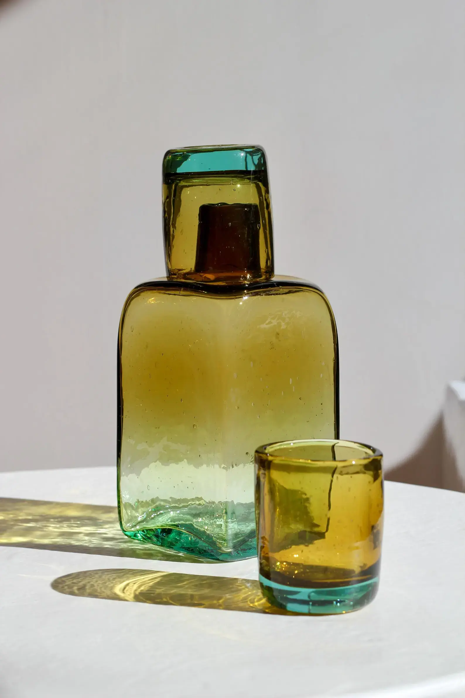 Hand Blown Recycled Glass Bedside Carafe Set