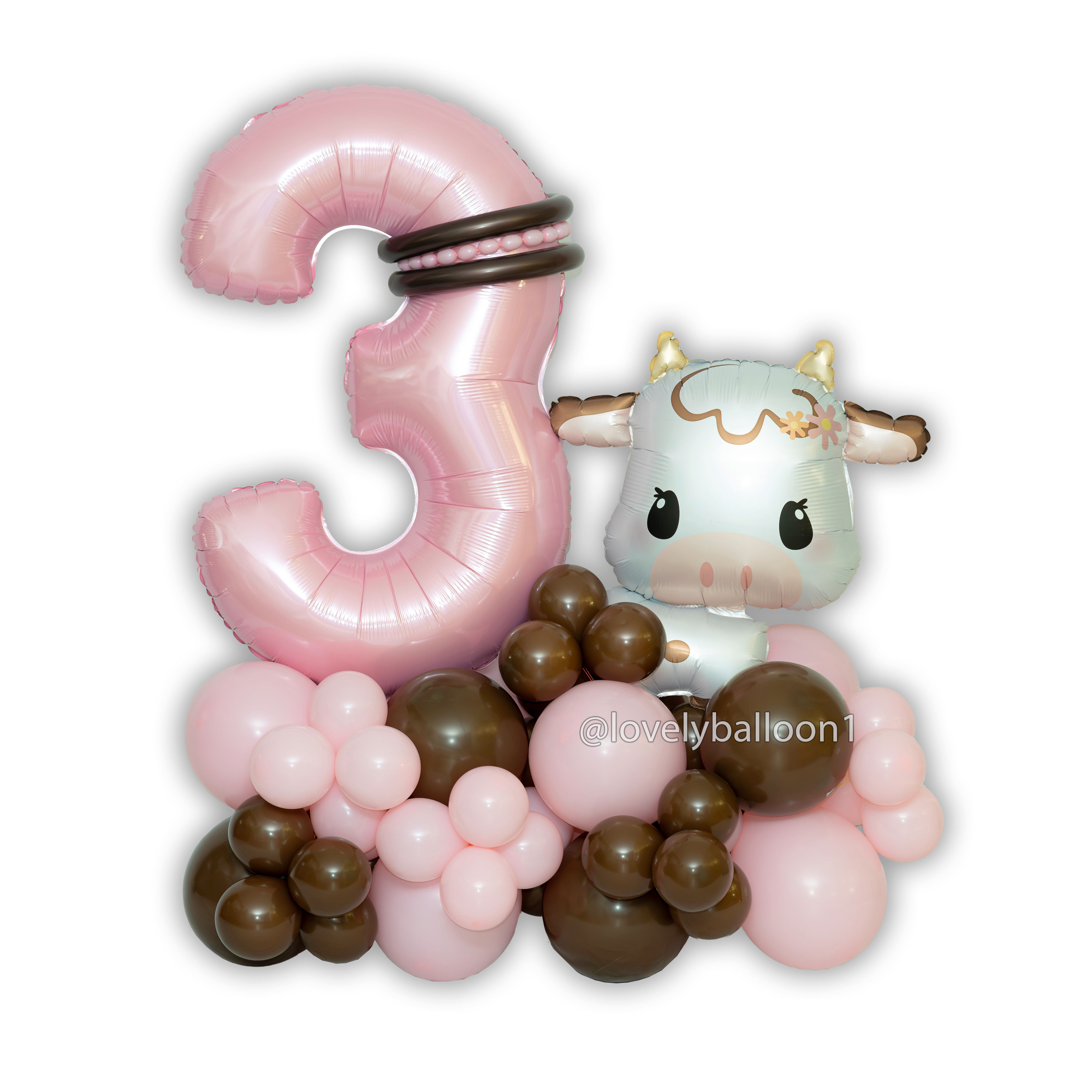 BIRTHDAY SET BALLONGIRLANDE FOLIE LATEX ZAHLEN KUH 3 Geburtstag Mädchen